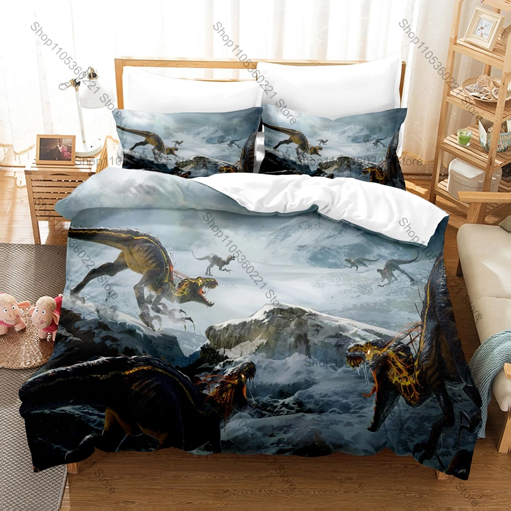 Second Extinction 3PCS Bedding Set, Duvet Cover + 2 Pillowcases, Mutated Dinosaur Print Soft Microfiber Bedding for Game Fans