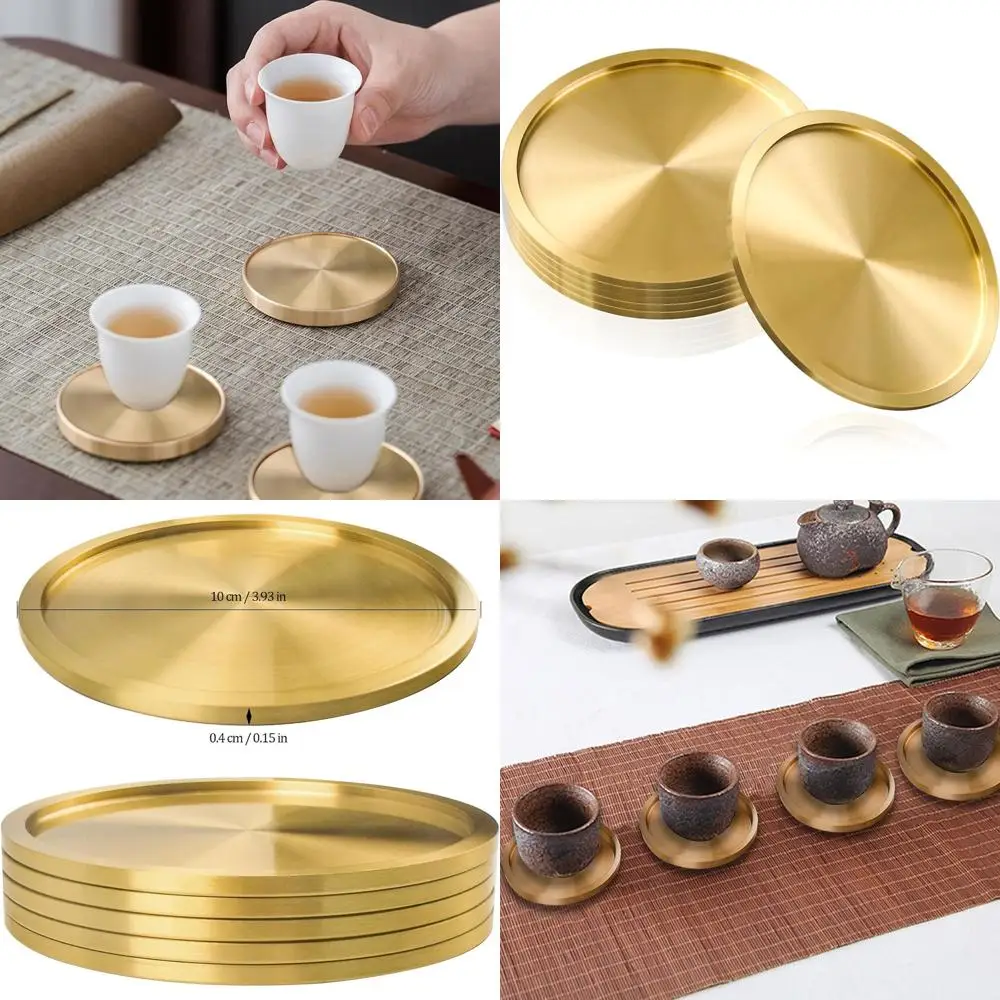 

Elegant Brass Drink Coasters - Set of 6 Vintage Bronze Gold - Mid-Century Modern Style - Sophisticated Copper Cup Holders - Gold