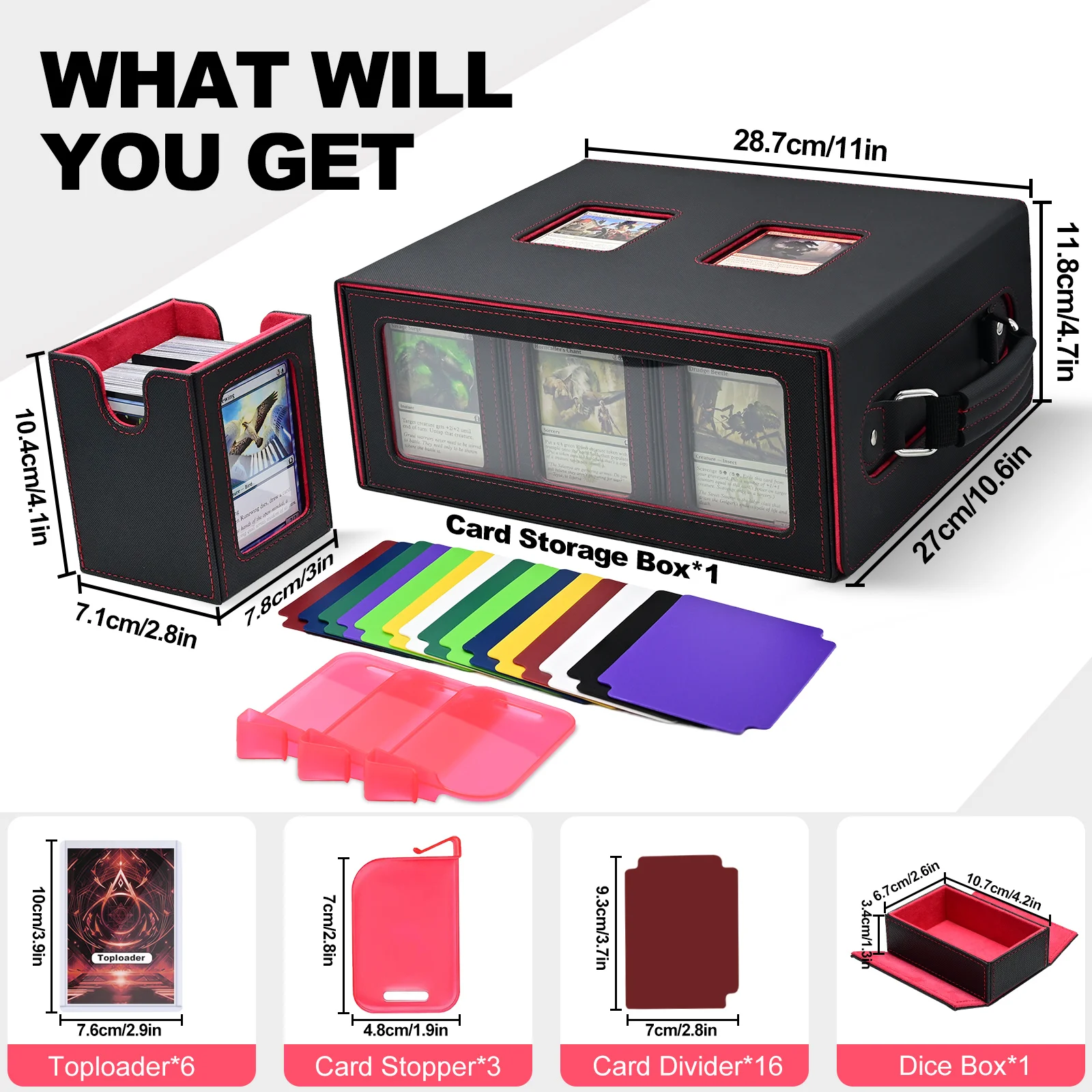 Handle Trading Card Storage Box Commander Deck Box with for MTG TCG 7 in 1 MTG Deck Box with 8 Toploaders 2 Stoppers