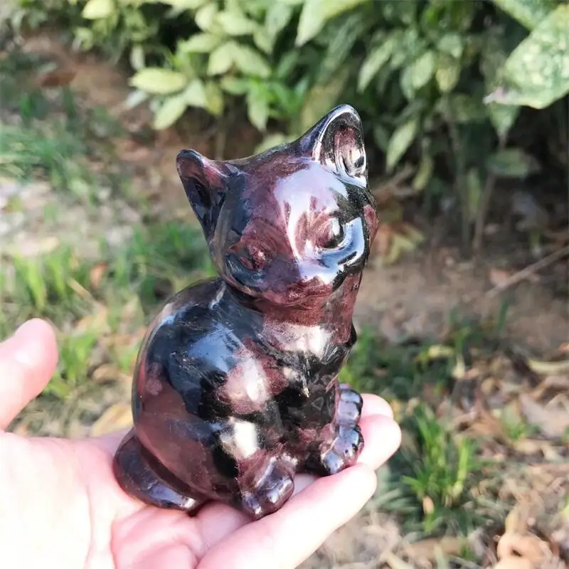 

Natural Garnet Cartoon Cat Carving Crafts Healing Fengshui For Holiday Gifts Or Home Office Decoration 1pcs