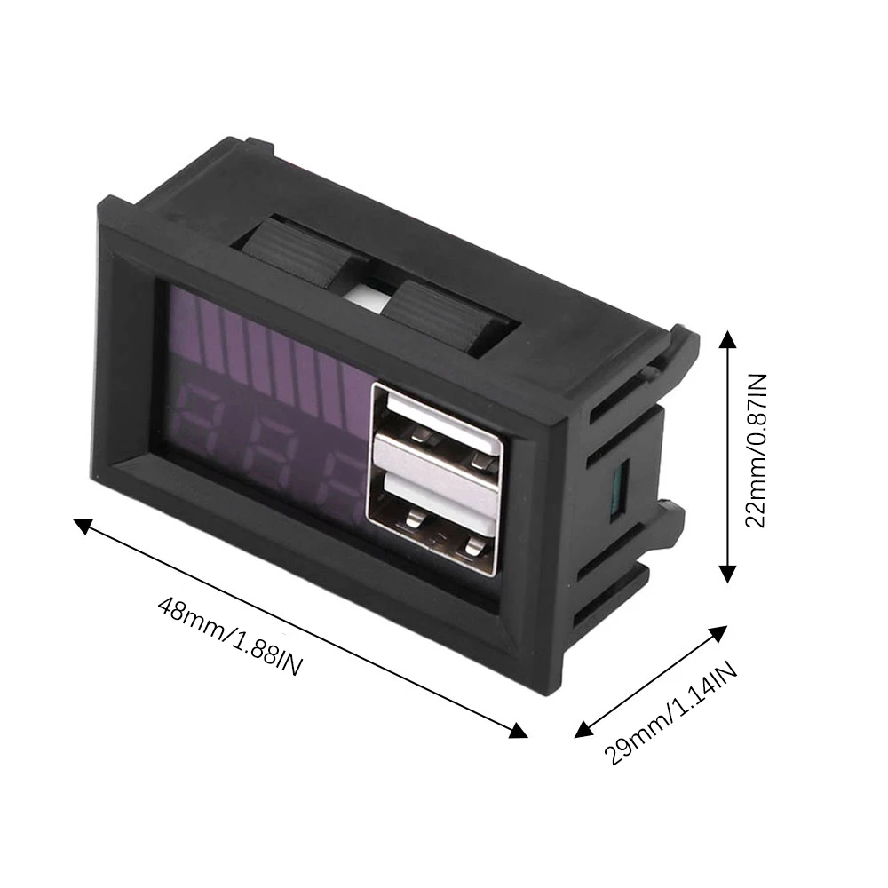 Dual USB Car Voltímetro, Voltagem Medidor Painel, Bateria De Lítio, Acid Battery Capacity Indicator, Power Tester, 5V, 2A, 11.1V-12.6V, 3S, 12V