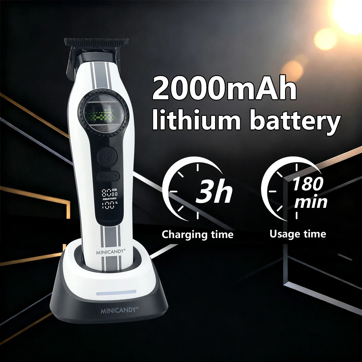 JUCAI MINICANDY F2 recortador profesional para hombres DLC Zero Gapped Rotor externo Motor sin escobillas pantalla LED máquina de acabado