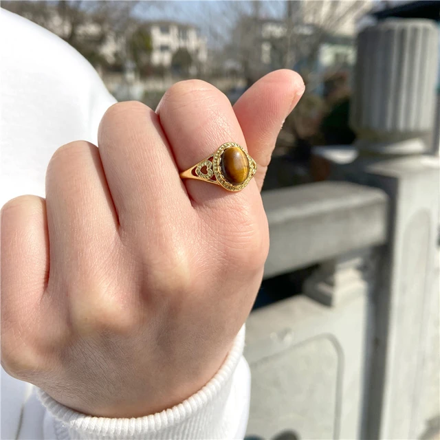 Anello da dito con perline in pietra naturale 8 10mm occhio di tigre Agat anelli Color oro anello da pollice femminile regolabile per regalo di gioielli da ragazza da donna AliExpress 36