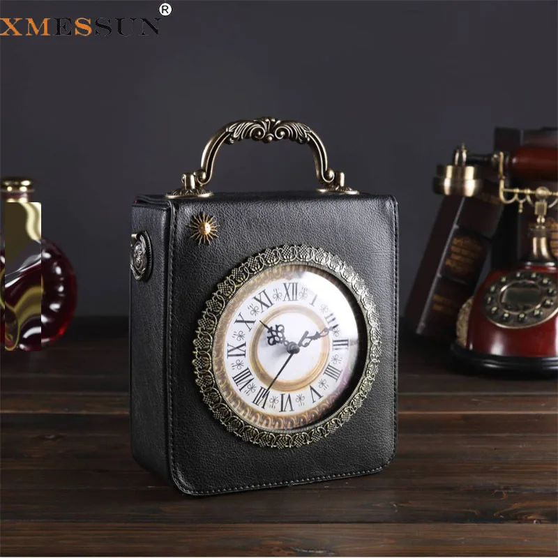 XMESSUN New Trendy Vintage Clock-shaped Handbag for Women,Fashion Designer Female PU Leather Casual Shoulder Crossbody Bag C158