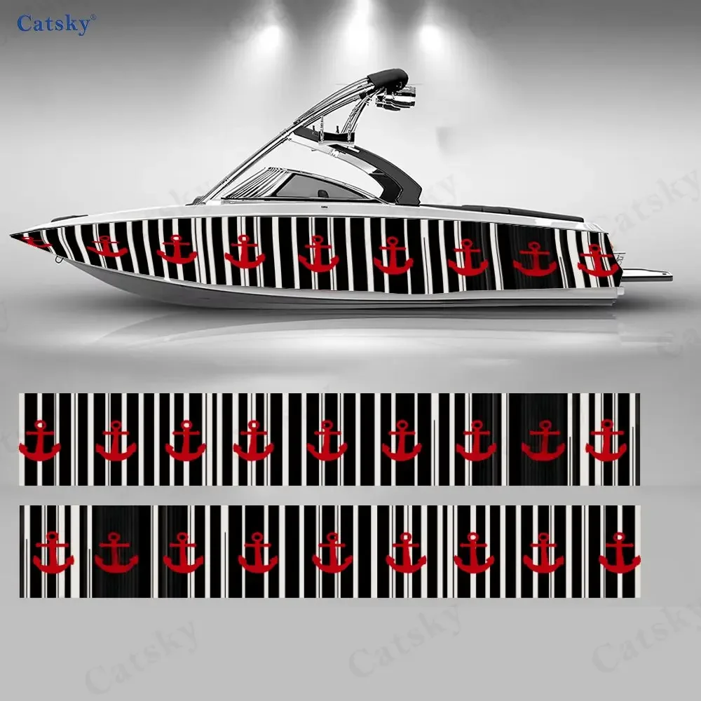 2Pcs Nautical Anchor Chain Boat Stickers, PVC Waterproof Durable Vinyl Wrap Decals for Fishing Boats, Durable and Stylish Design