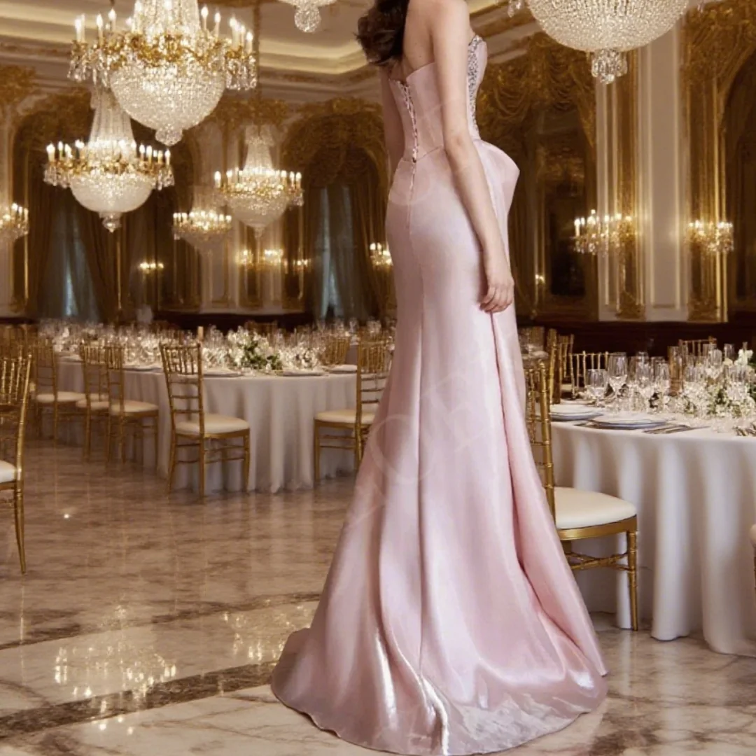 فساتين حفلات أعياد الميلاد حورية البحر فساتين سهرة أنيقة للحفلات الراقصة بدون حمالات مطرز بدون أكمام لحفلات الزفاف وردي مخصص