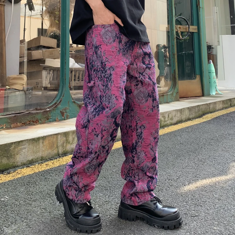 

2024New Jacquard Embroidered Printed Hip Hop Jeans Men's Street Cool Design High-End American Style Loose Straight Long Pants