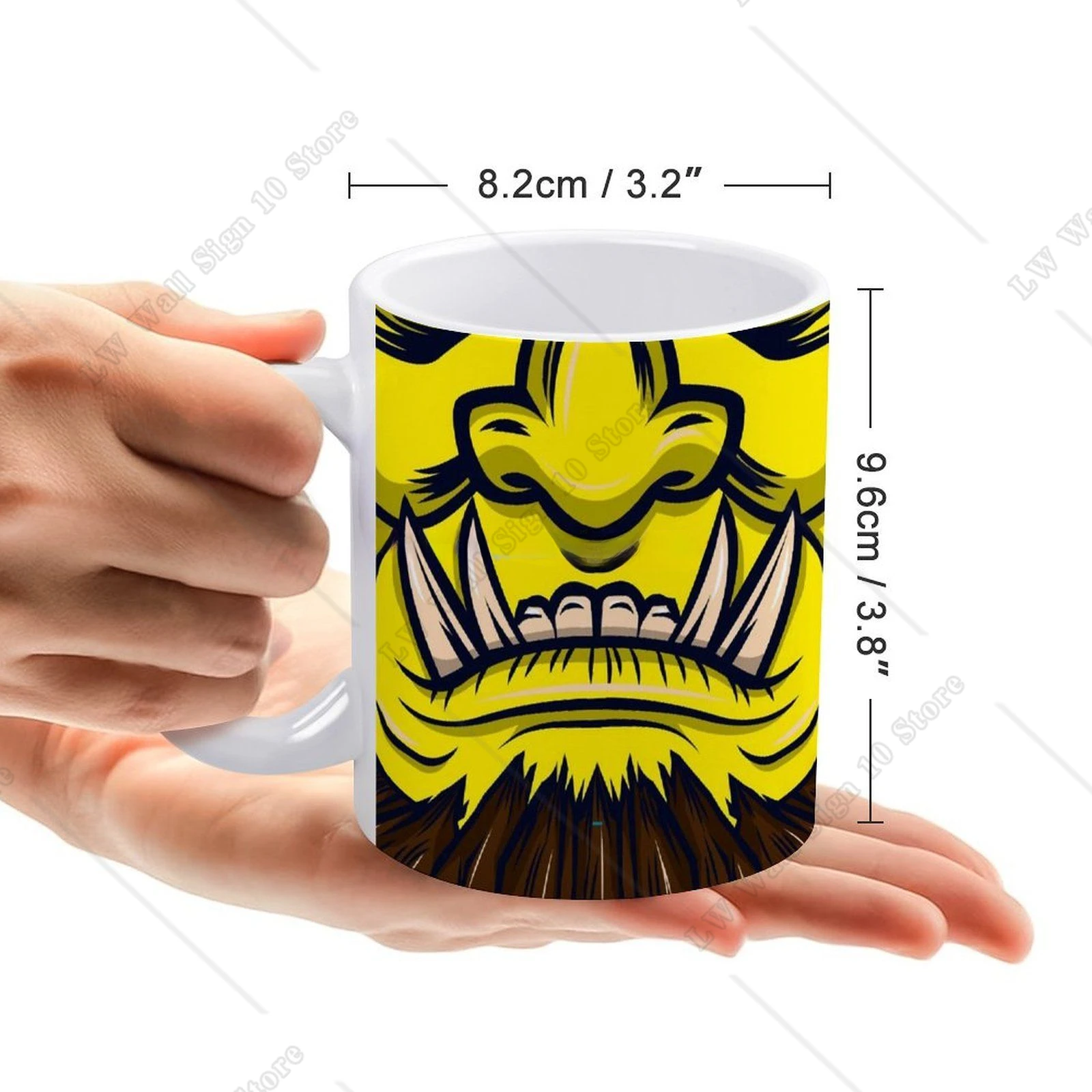 Fun Cute Bright Yellow Monster Mouth With Fangs And Beard Coffee Mugs Friends Mugs Travel Beer Porcelain Tea Kitchen Cup Friends