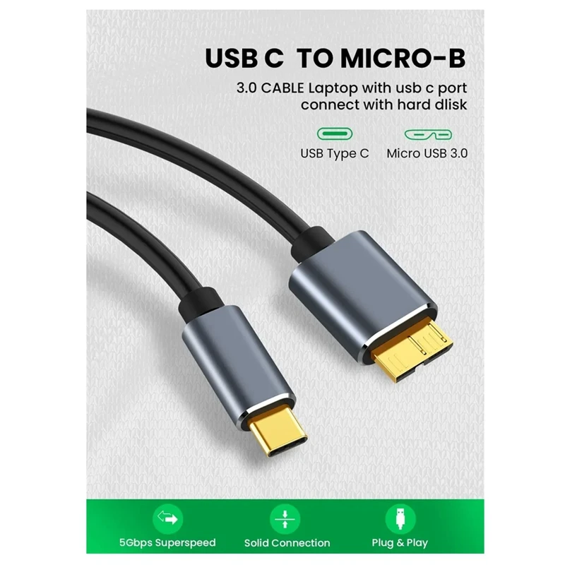 Typec To Micro-USB 3.0 Cable 5Gbps 5A Quick Charging Cord For  Hard Drive Disk Typec To Micro-B Connector Cable