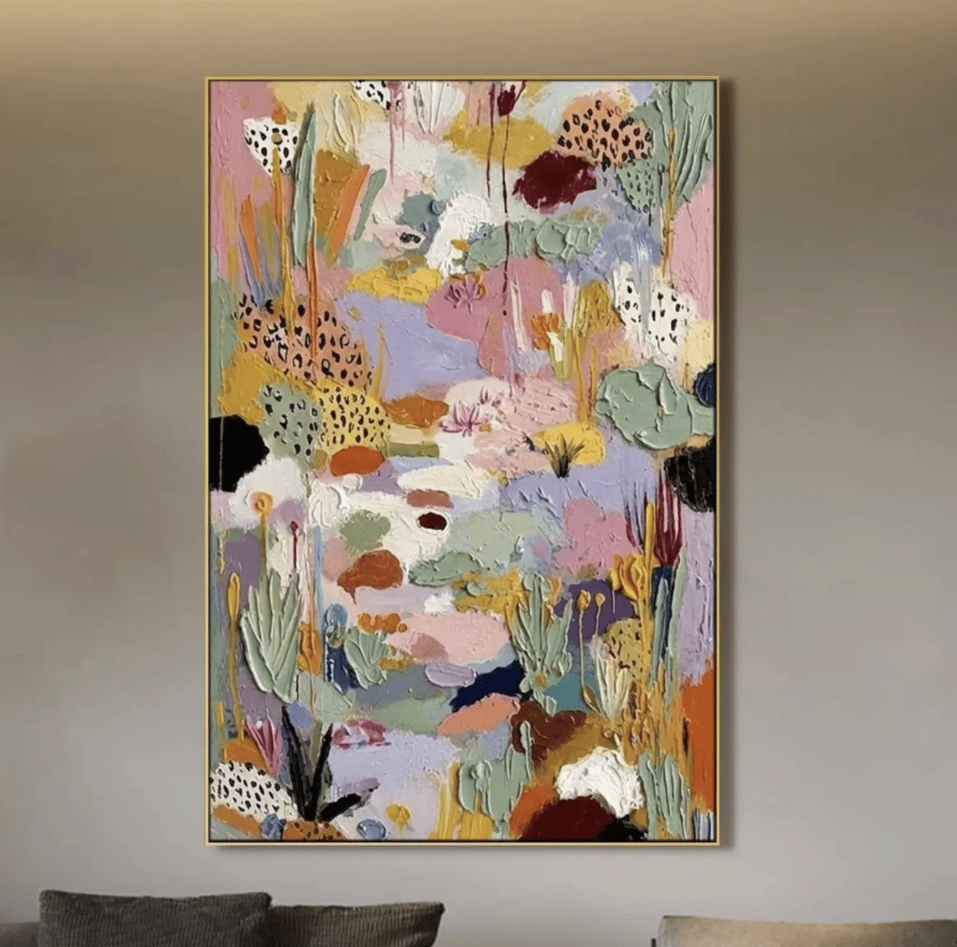 Whimsical Textured Floral Canvas Wall Art Prints, Colorful Garden Botanical Poster, Boho Modern Decor for Living Room