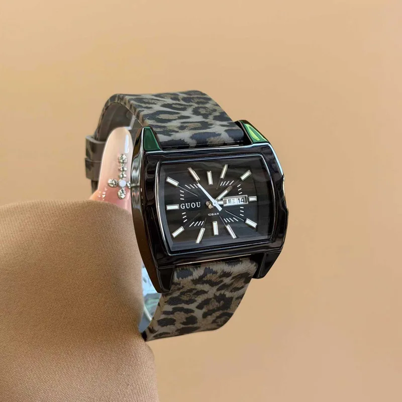 New Silicone StrapQuartz Watch With Large Dial Casual Square Women'S Watch With Double Date DisplayFashionable Quartz Wristwatch