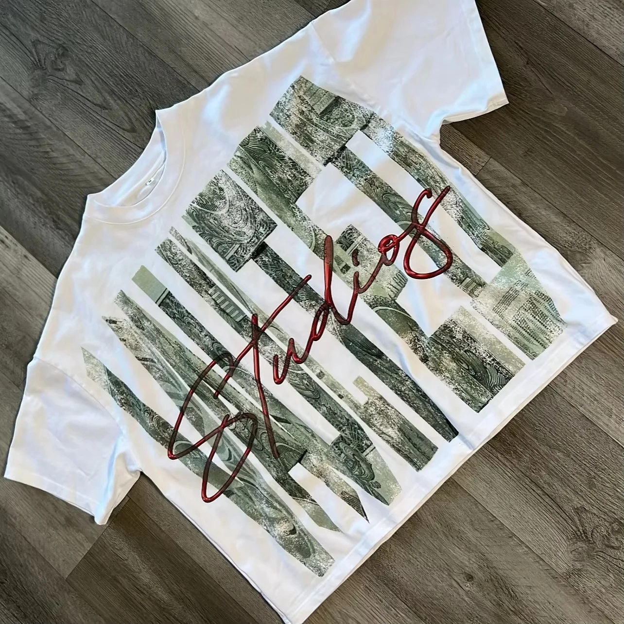 2026 Unisex Cropped Tee Dollar Bill Fragment Studios Script Print Vintage Hip‑Hop Street Style Short Sleeve Crop T‑Shirt Tops