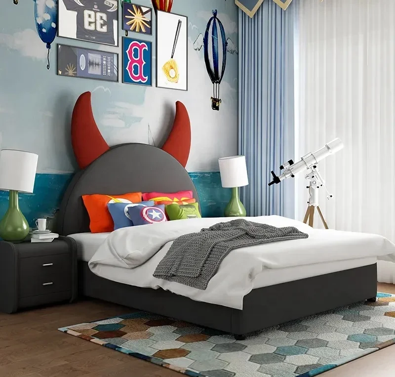 

Cartoon Design Upholstered Headboard Wooden Children Storage Bed For Kids Bedroom Set