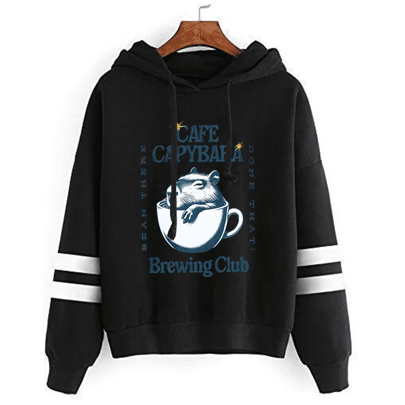 Cafe Capybara Brewing Club Print Cartoon Hoodies Cute Capybara Cafe Fashion Casual Sweatshirt Hoodie Capybara Lover Gift Hoodies