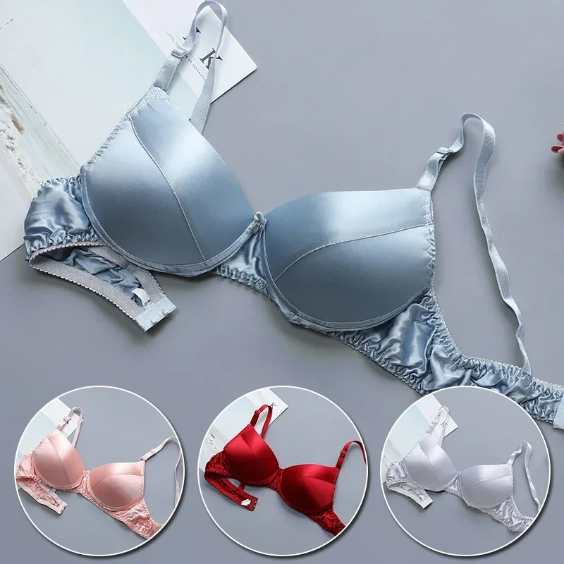 Silk bra 100% double-sided silk seamless underwear Women's thin style without steel ring breathable bra