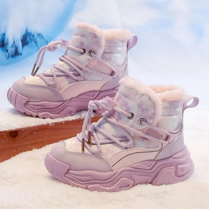 

Kids High Top Waterproof Snow Boots Thermal Fleece Lined Thickened Winter Sneakers for Children Warm Insulated Outdoor Boots