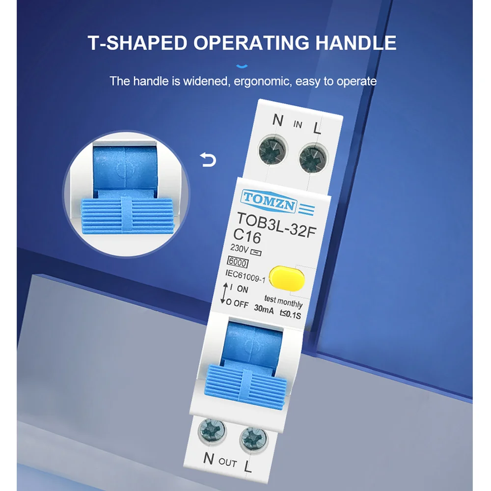 

ABYA 18MM 230V RCBO 1P+N 6KA Дифференциальный автоматический выключатель остаточного тока с защитой от утечки перегрузки по току, 16A