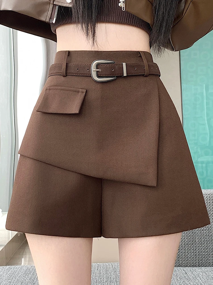 Unregelmäßige Anzugshorts für Damen, Herbst und Winter, neue hohe Taille, schlanke, lässige und vielseitige A-förmige Stiefel und Hosen mit weitem Bein