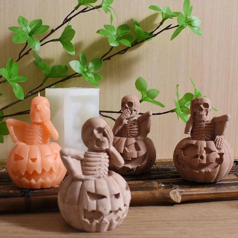 1 قطعة الهيكل العظمي للهالوين اليقطين سيليكون شمعة قوالب هالوين الديكور DIY بها بنفسك شبح اليقطين الحرف الجبس صنع قالب الصابون #1
