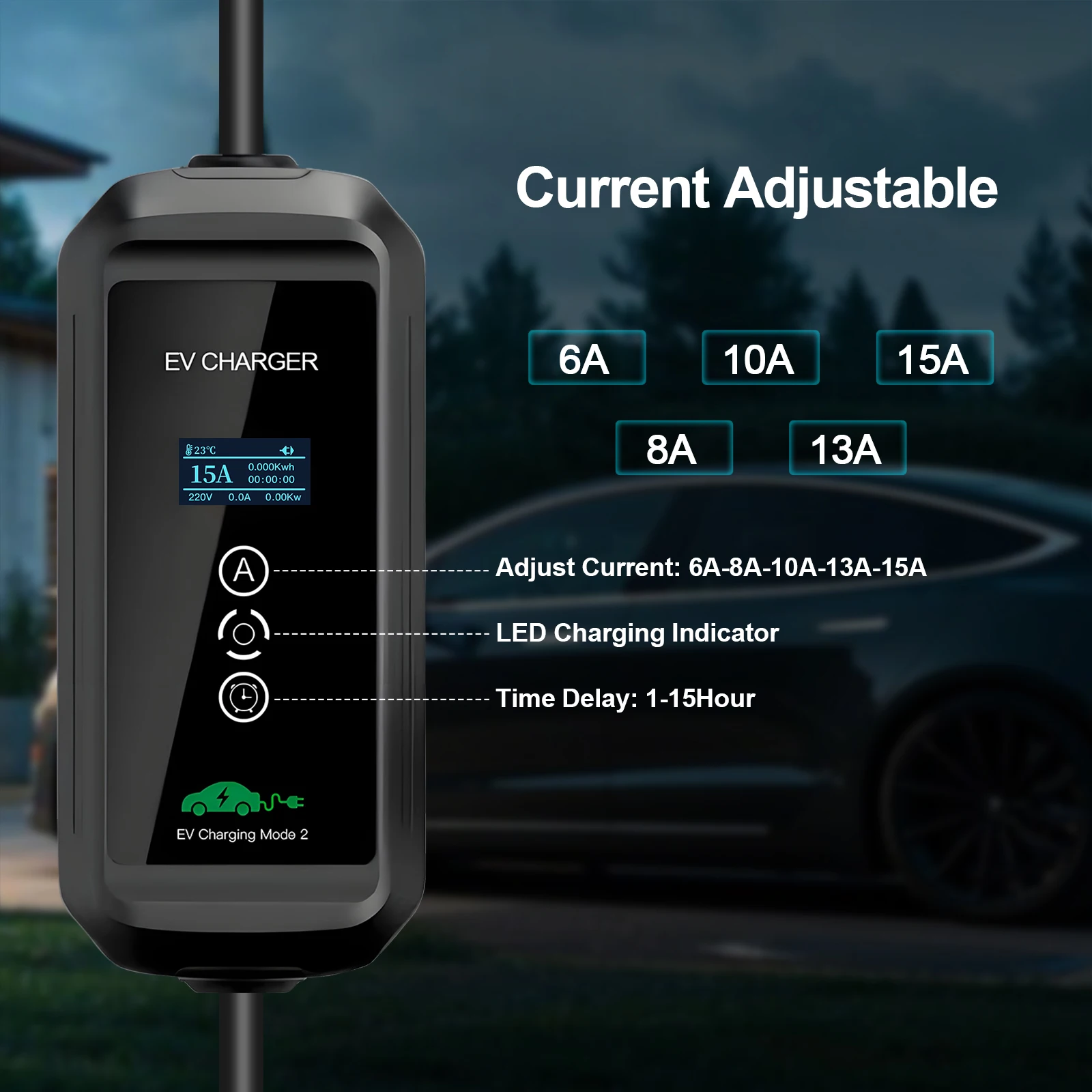 GOODCELL Type1/Type2 شاحن سيارات كهربائية EVSE شحن محمول 6/8/10A/13A/15A قابل للتعديل AU NZ التوصيل استخدام لتوصيل الشحن IP 66