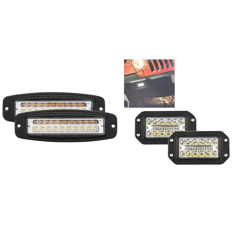 4 Pcs Led Work Light Bar Flush Mount Flood Driving Fog Lamp 7 Inch & 6 Inch