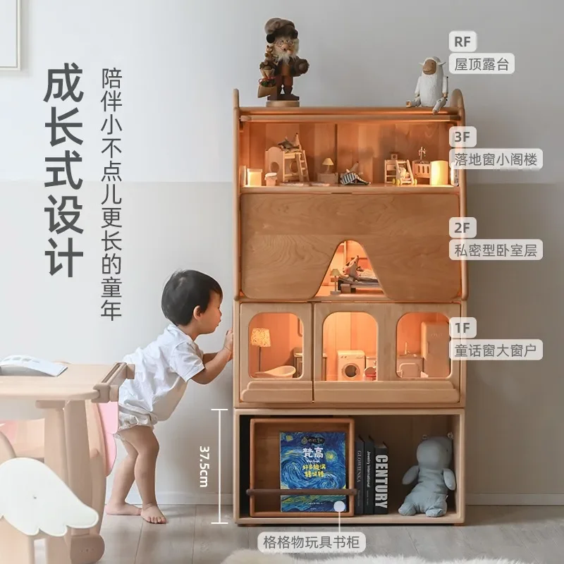 Home doll house, large villa simulation play house beech bookcase display cabinet figure cabinet