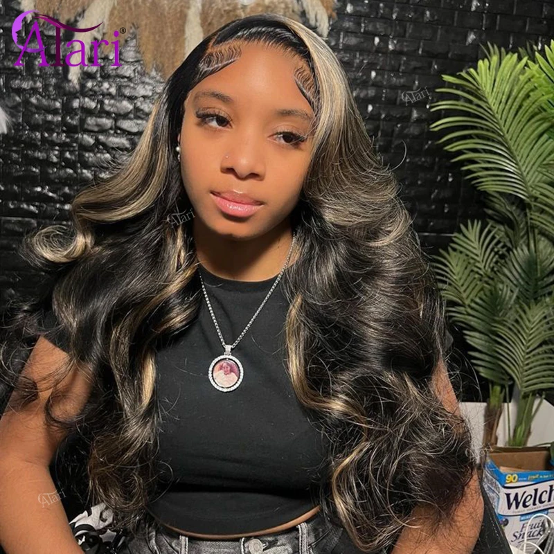 13x6 Lace Frontal Body Wave Human Hair Wigs Blonde 27 with Black Pre Plucked 13x4 Highlight Transparent Lace Front Wig for Women