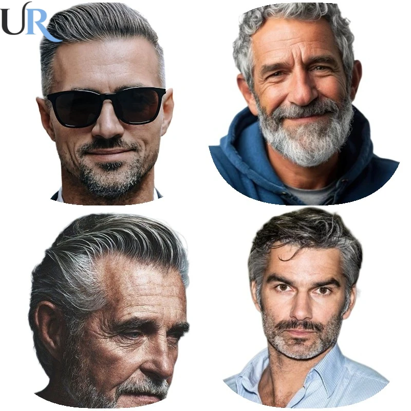 Unidad de sistema de cabello humano para hombres, prótesis capilar para hombres, pelucas duraderas, 100% mm, Full Pu, cabello masculino, 1B65 Old man, 0,1