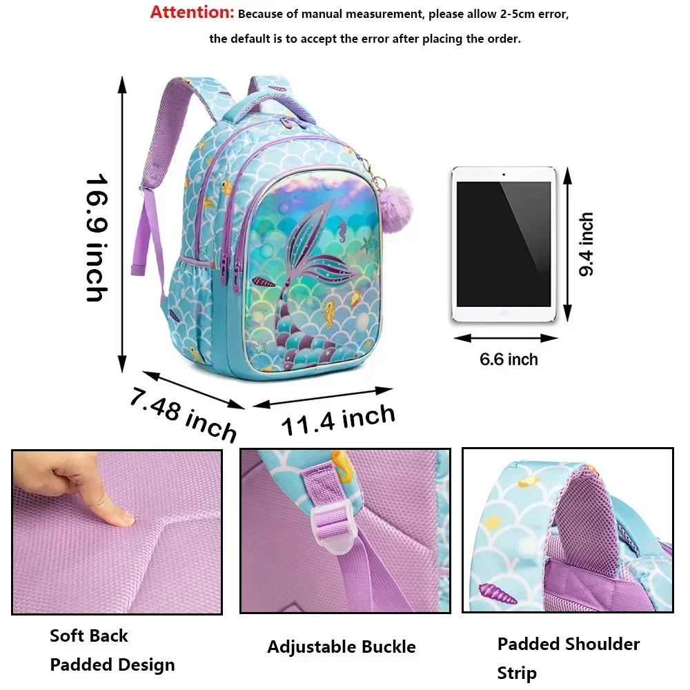 Sacos escolares impermeáveis para adolescentes, Meninas Sereia Cartoon Bag, Kids School Bags Supplies, Drop Shipping