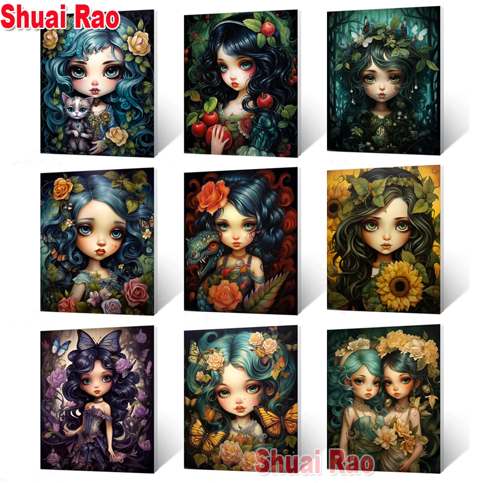 Big Eyes Girl Diamond Painting DIY Crystal Puzzle Cross Stitch Kits Diamond Mosaic Cartoon Flowers Angel Fairy Wall Decor Art