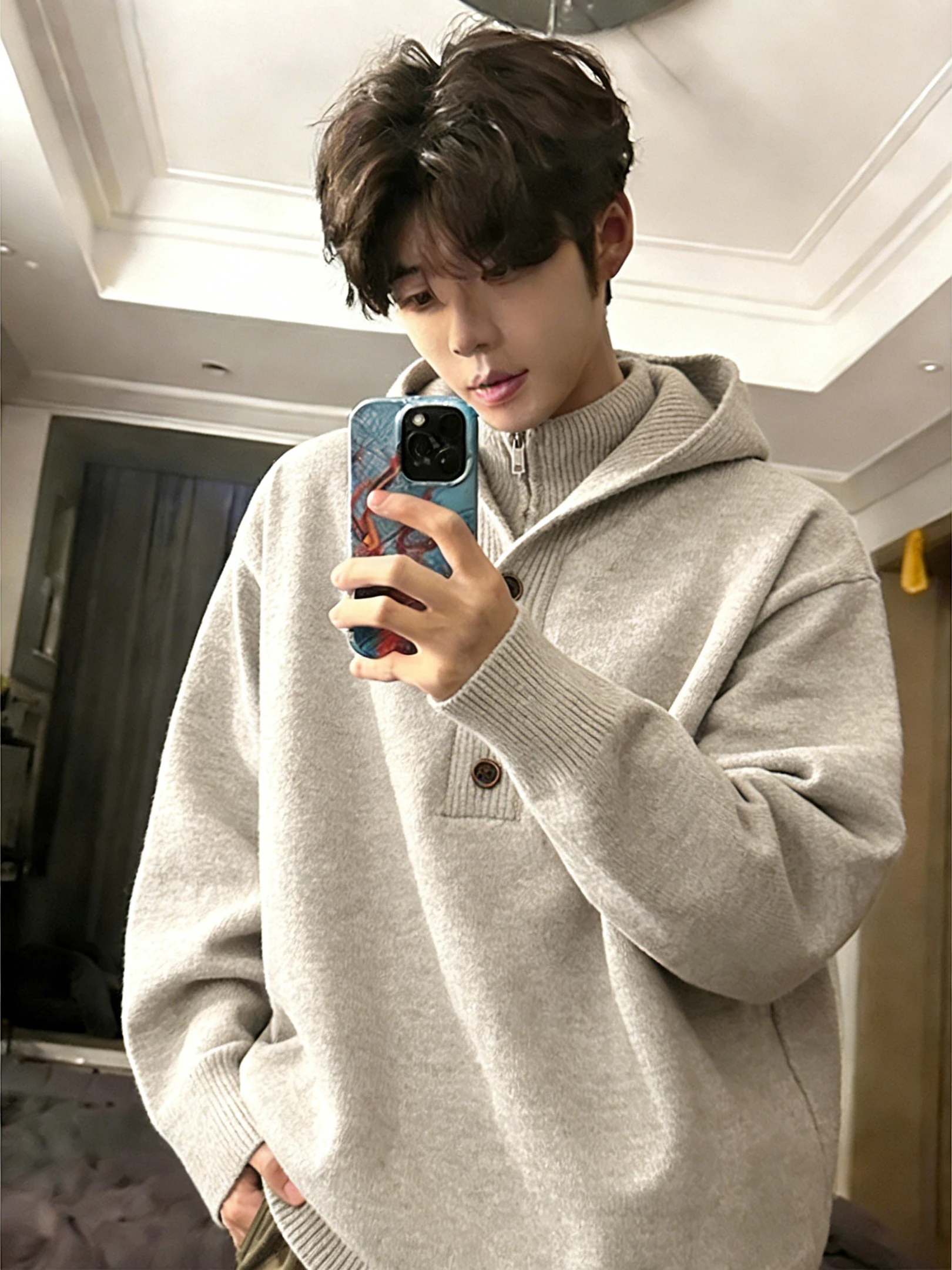 

Мужская толстовка с высоким воротником, трикотажная, весенняя, повседневная, с имитацией двухслойности, классический американский стиль, для отдыха, с длинным рукавом, утепленная