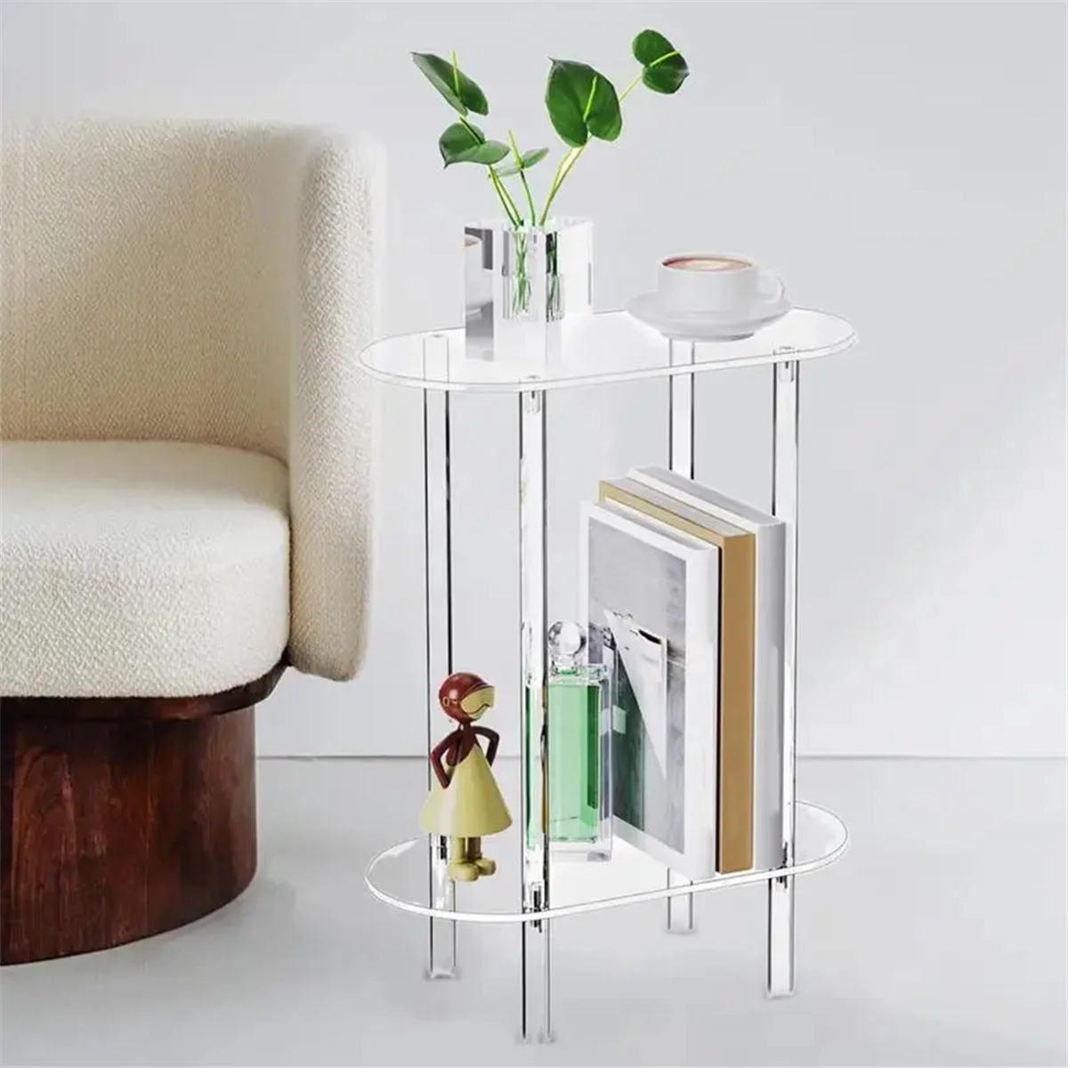 H-W Table de canapé côté Tables à thé transparentes Table armoire de rangement en acrylique tables de nuit Table basse en acrylique pour la décoration intérieure