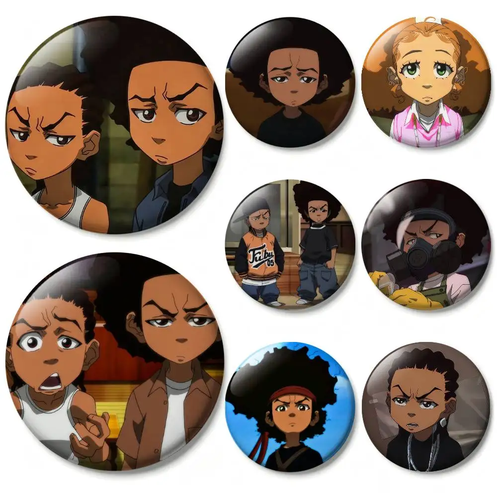ANIME T-The Boondocks Laser Badge Creative Pins Brooch for Bag Clothes Hat Decor Gifts Fans Collect