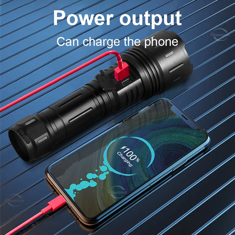 Super Bright White Laser Led Flashlight Ultra Powerful Rechargeable Flashlight Fluorescence Lamp Power Bank 30W Torch Zoom 1500M