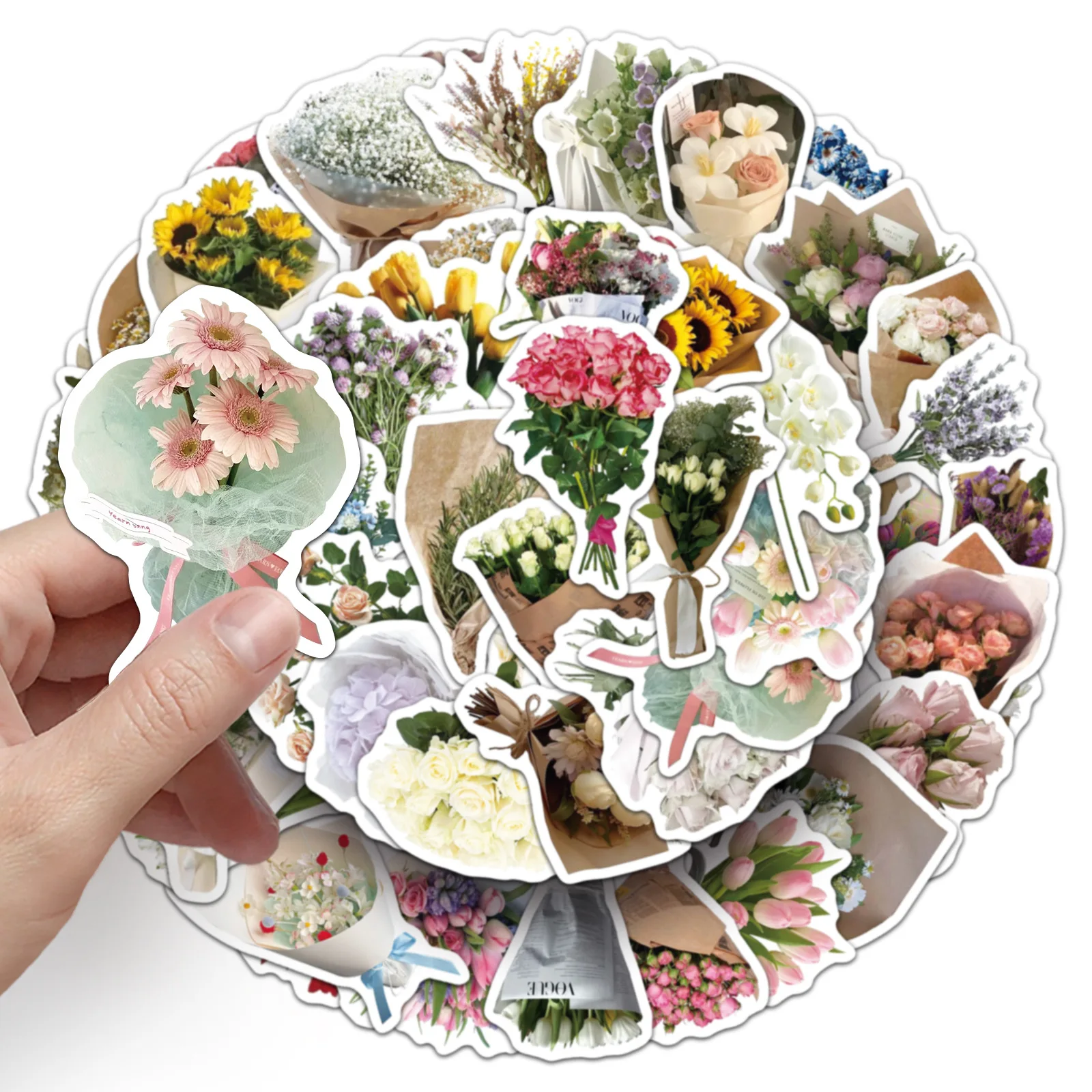 50PCS Romantische Bouquet Cartoon Aufkleber INS Stil Dekoration Retro Blumen Aufkleber DIY Kühlschrank Laptop Gitarre Auto Fahrrad Kinder Spielzeug