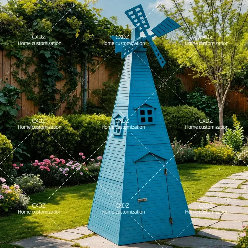 Anti-corrosive wood windmill outdoor decoration square flower sea pastoral solid wood Dutch windmill festival courtyard