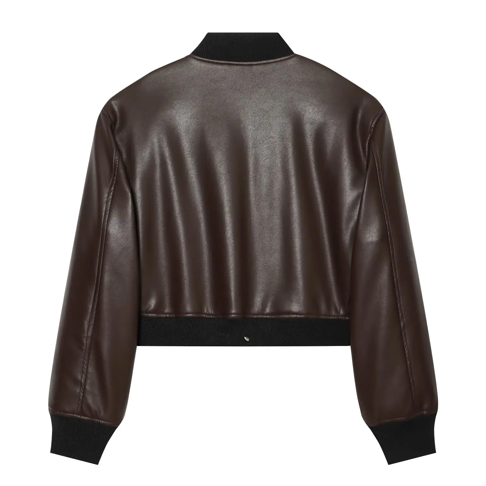 Women's Pilot Jacket 2026 Fall European Fashion Faux Leather Short Street Retro Brown Stand Collar Zipper Casual Coat