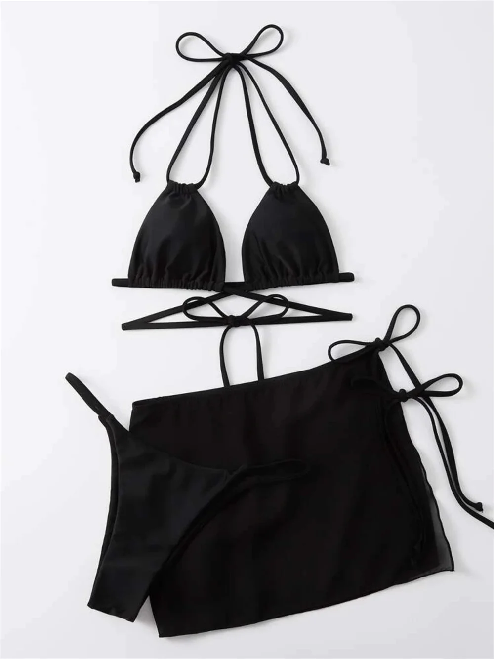 

Sexy String Bikini Double Straps Swimsuit Backless Bandage Vacation Swimwears Mesh Cover Ups Women Beachwear Outfit Bathing Suit