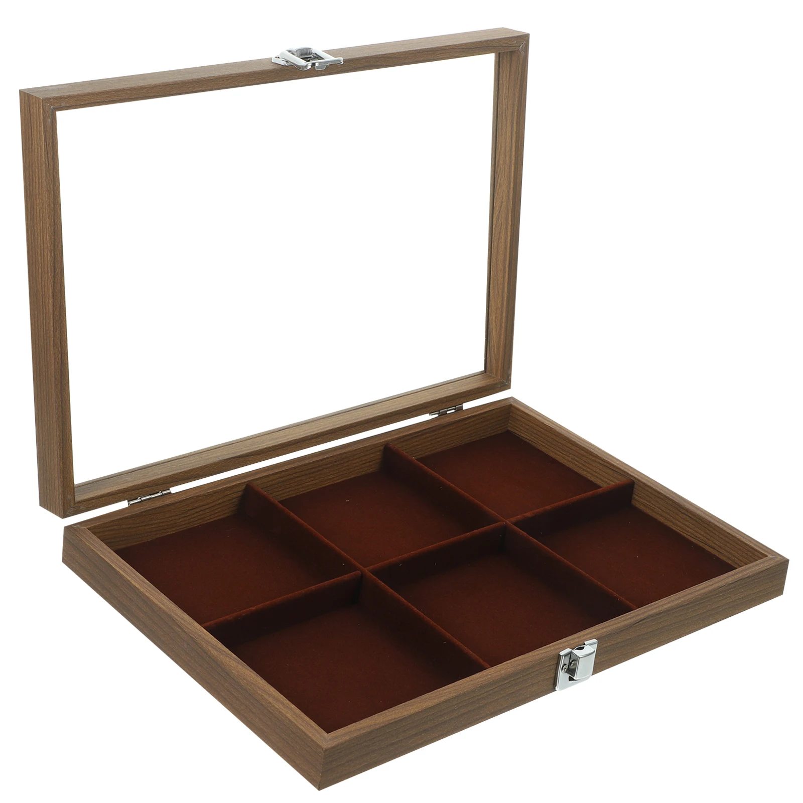 

Vintage Style Wooden Jewelry Box Organizer Clear Lid Multi Grid Storage Travel Earring Ring Display Case Small