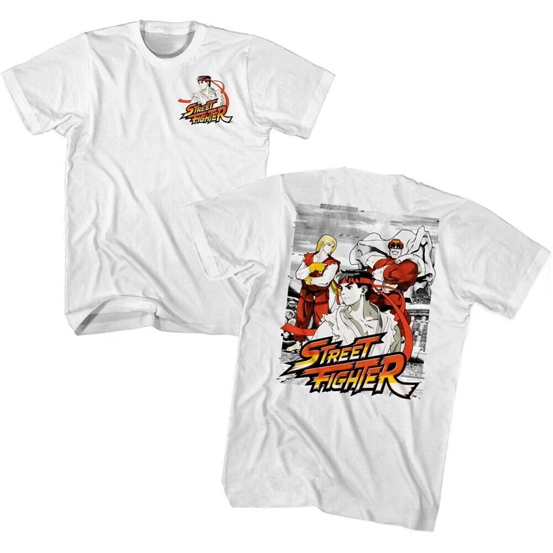 Street Fighter Alpha Series Ryu Ken M. Bison Character on Back Classic Game Graphic T-Shirt Cotton Men Women Streetwear Tee