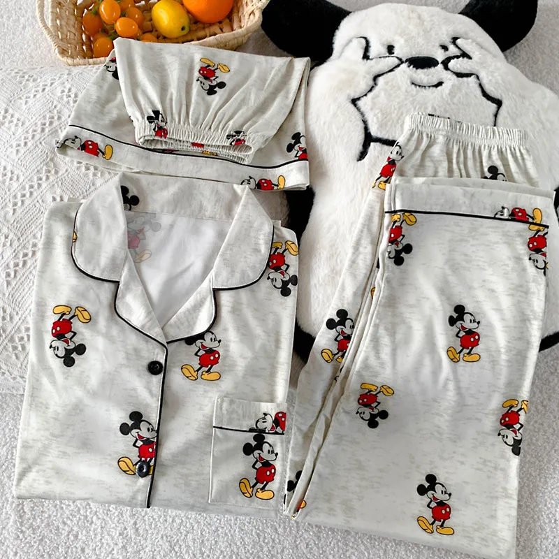 3 Stuks Mickey Mouse Pyjama Set Vrouwen Zomer Korte Mouwen Leuke Nachtkleding Herfst Student Thuis Kleding Driedelige set Nachtjapon