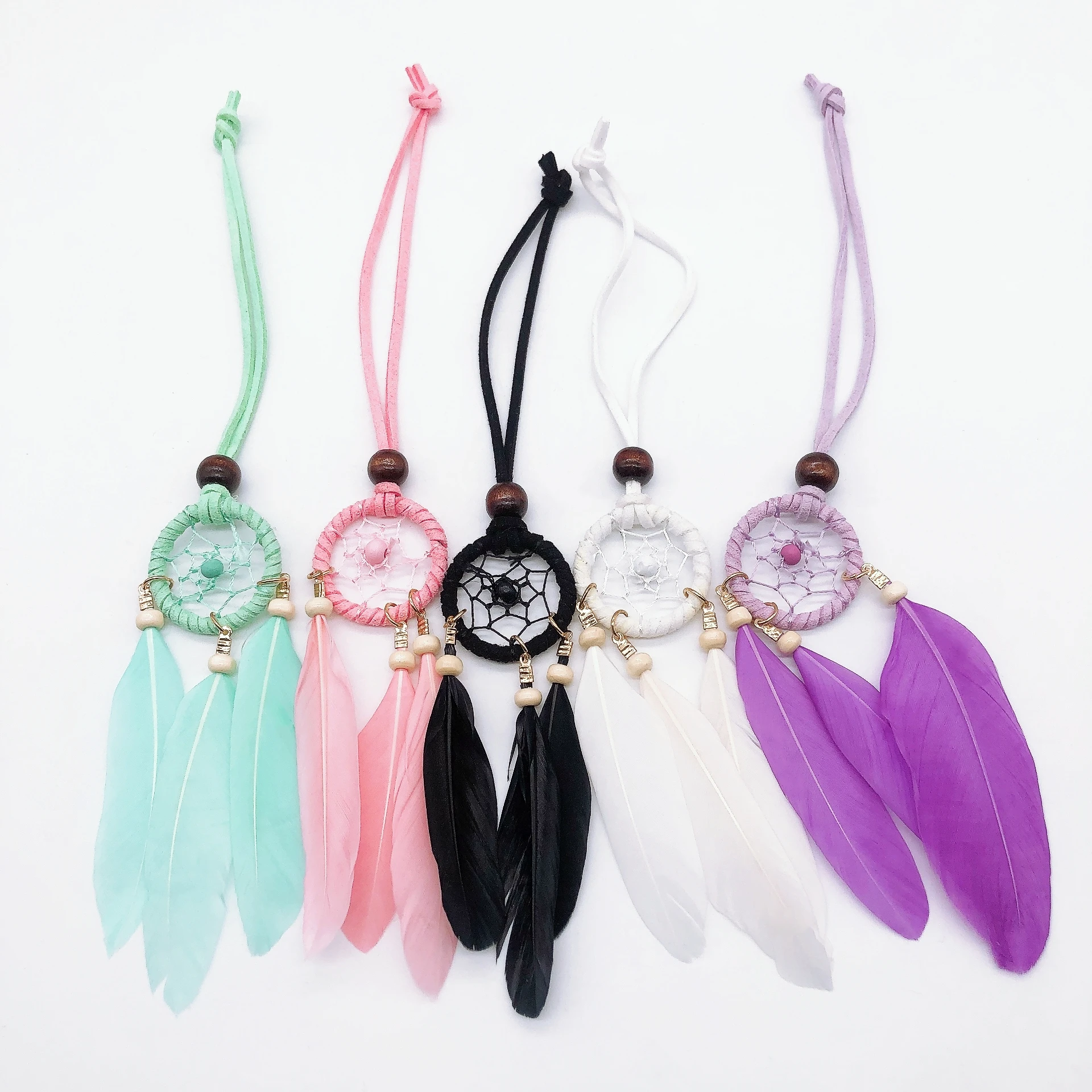 Mini Colorful Dream Catcher Feather Mirror Pendant Crafts Bedroom Home Wall Hanging Car Decoration Ornament Souvenir Gift