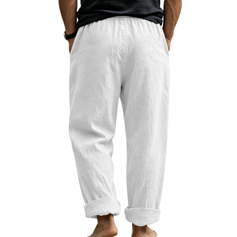 Sommerliche Herren-Leinenhose, Lässige Hawaiian-Hose mit Elastischem Kordelzug, Atmungsaktive Gerade Lange Hose mit Taschen für Alltag und Zuhause – Detail 6