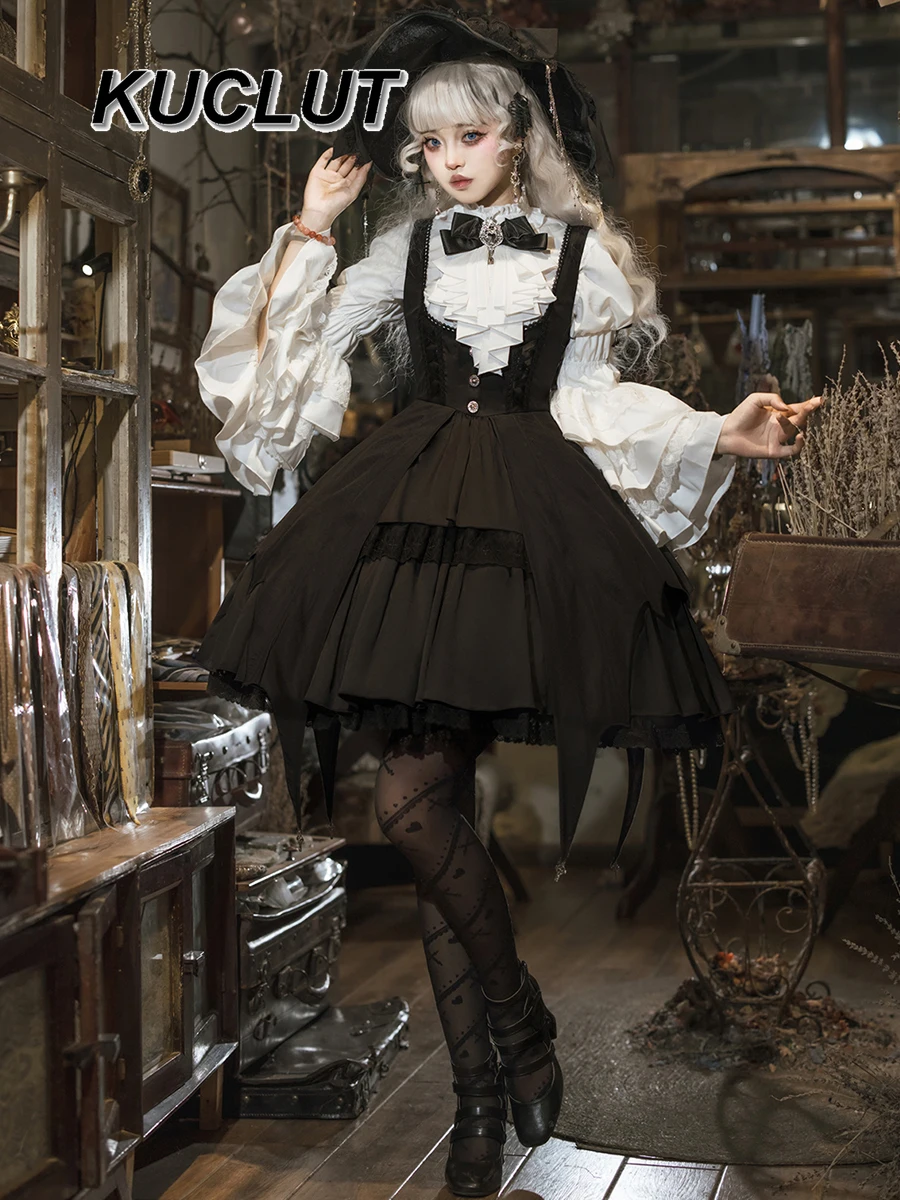Original Lolita Gothic Fashion Long Sleeve Shirt Femme Spring and Autumn Solid Color Punk Y2k 2025 New Womens Tops