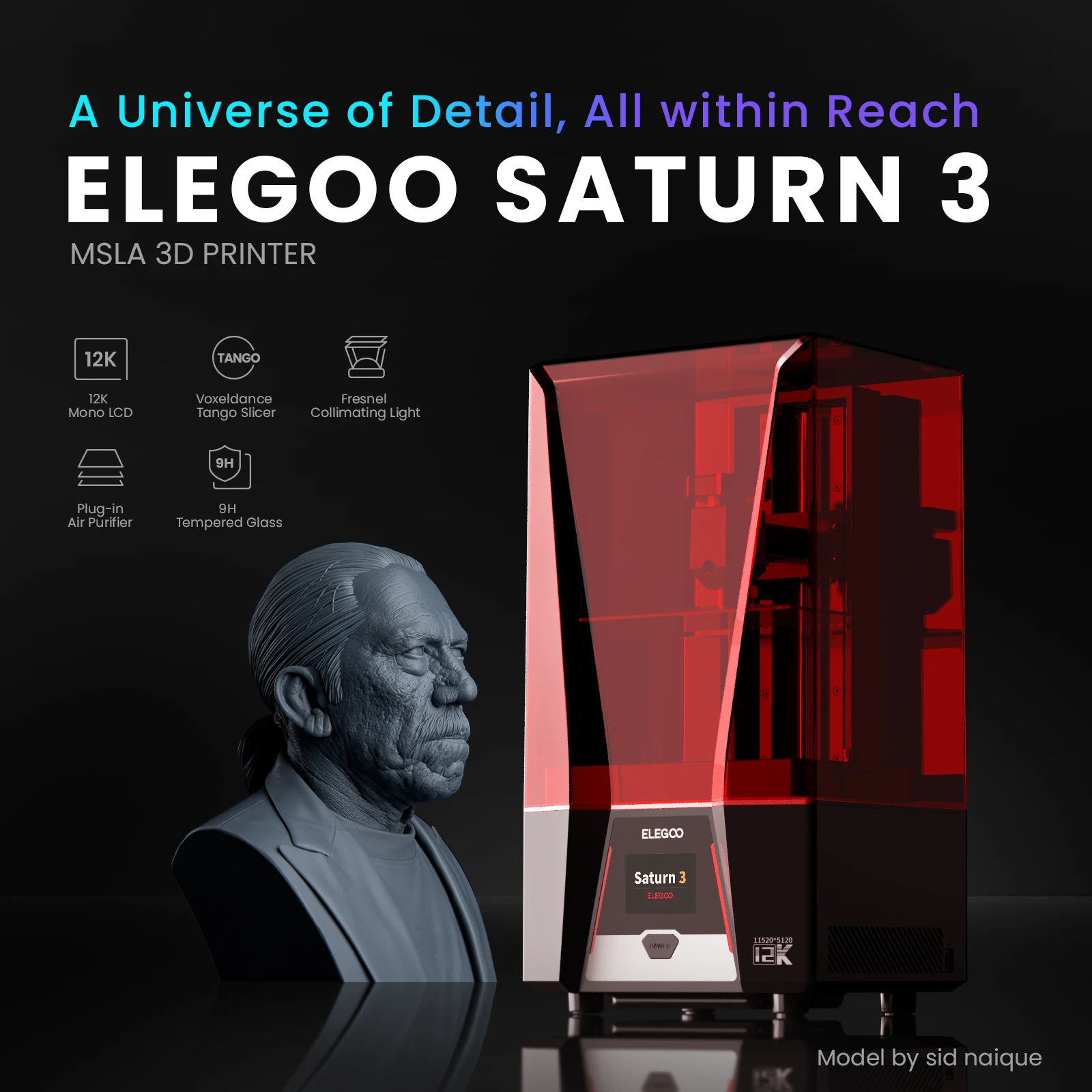 ELEGOO SATURN 3 Mono MSLA 3D Printer UV Resin Photocuring 12K LCD 3D Printer with 10'' 12K LCD Printing Size 219*123*250mm