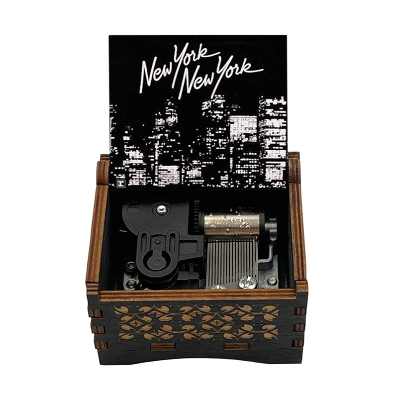 Wind Up New York New York Wooden Music Box 18 Notes Birthday Gift for Music Fans Christmas New Year