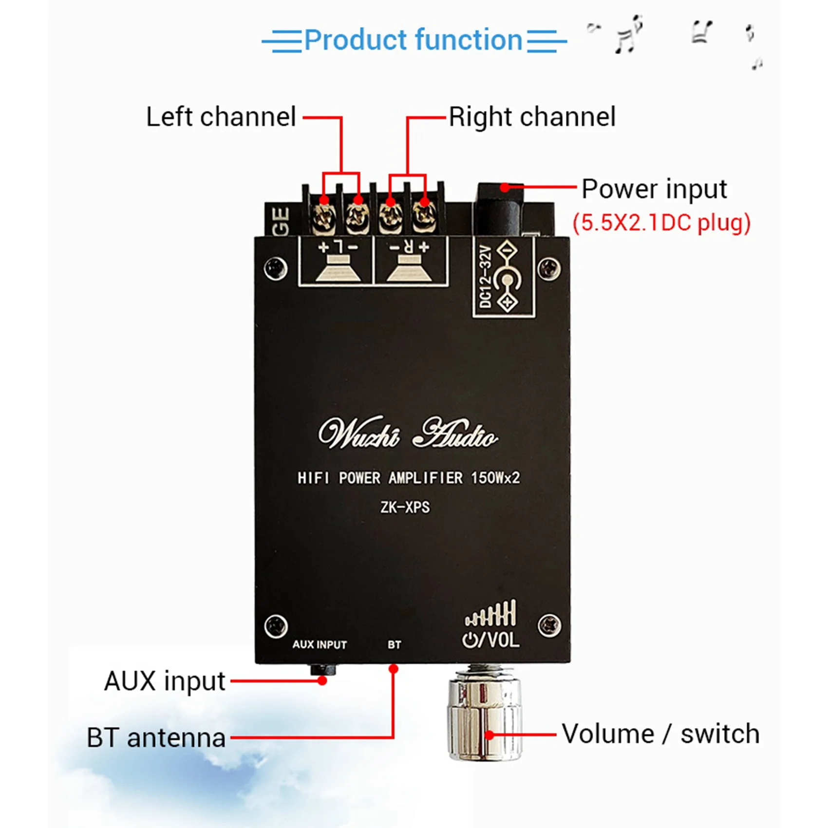 Bluetooth 5.0 Aux Tda7498e Digitale Eindversterker Bord 2X150W Luidspreker Stereo Audio Amp Module Home Muziek ZK-XPS