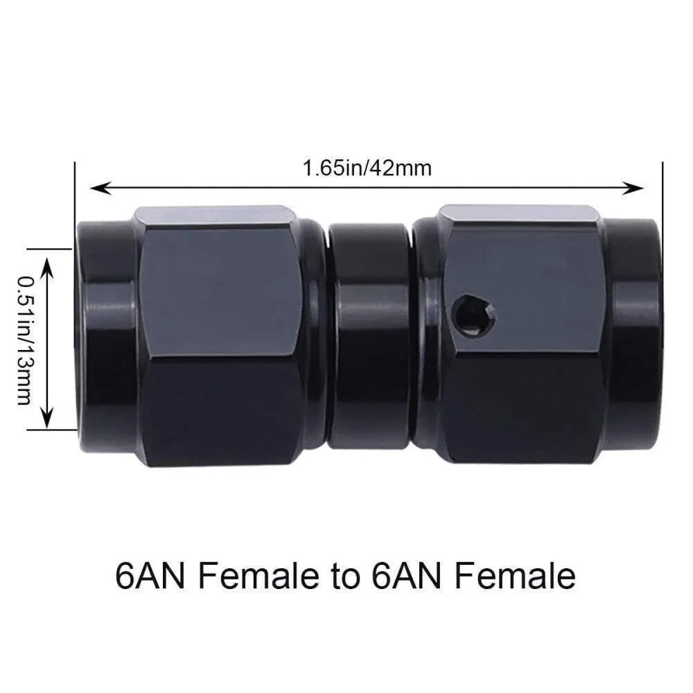 6AN/10AN Female Straight Swivel Coupler Union Fitting Adapter Aluminum Black