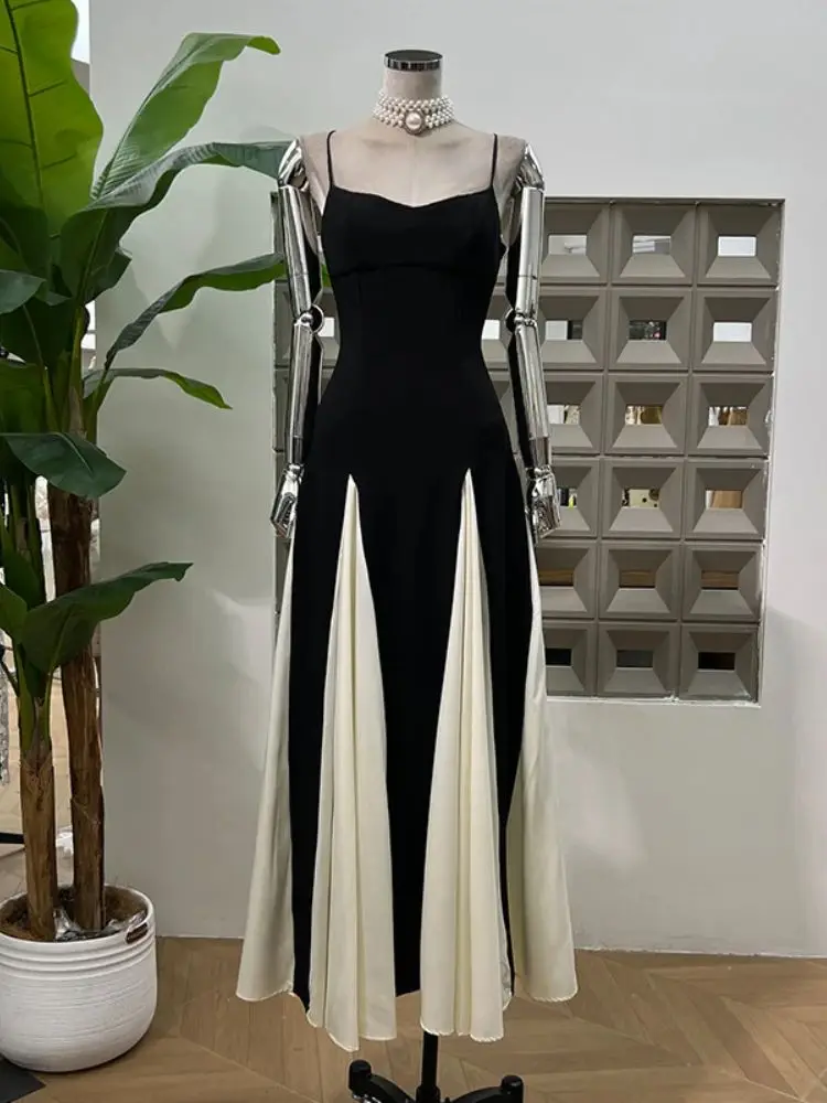 

Новые модные 2024, высококачественные черно-белые лоскутные длинные вечерние платья с открытой спиной, дизайнерская женская одежда, коктейльное платье на день рождения