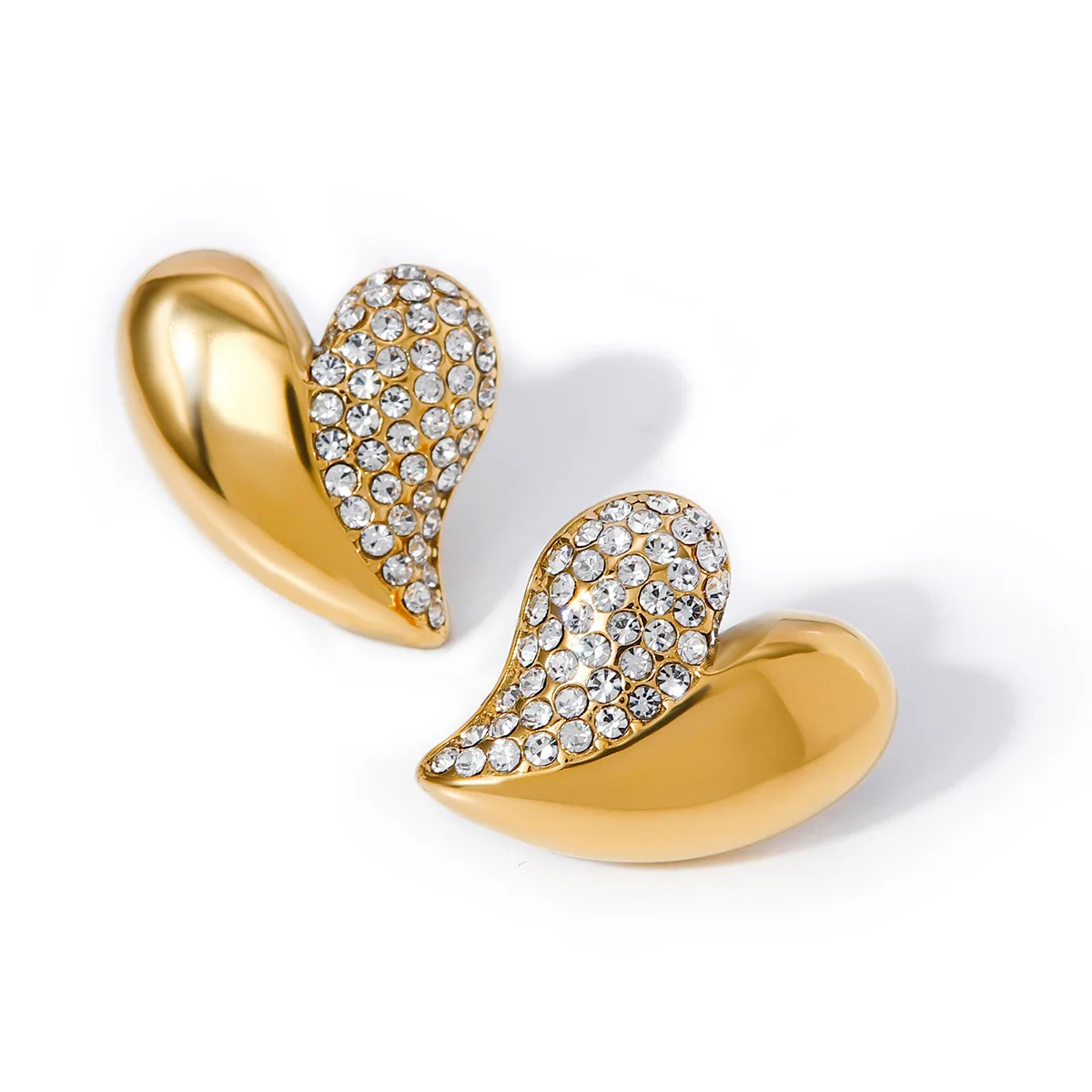 

Stainless Steel PVD 18K Gold Plated Tarnish Waterproof Rhinestoned Heart Stud Earrings For Woman Jewelry Wholesale INS